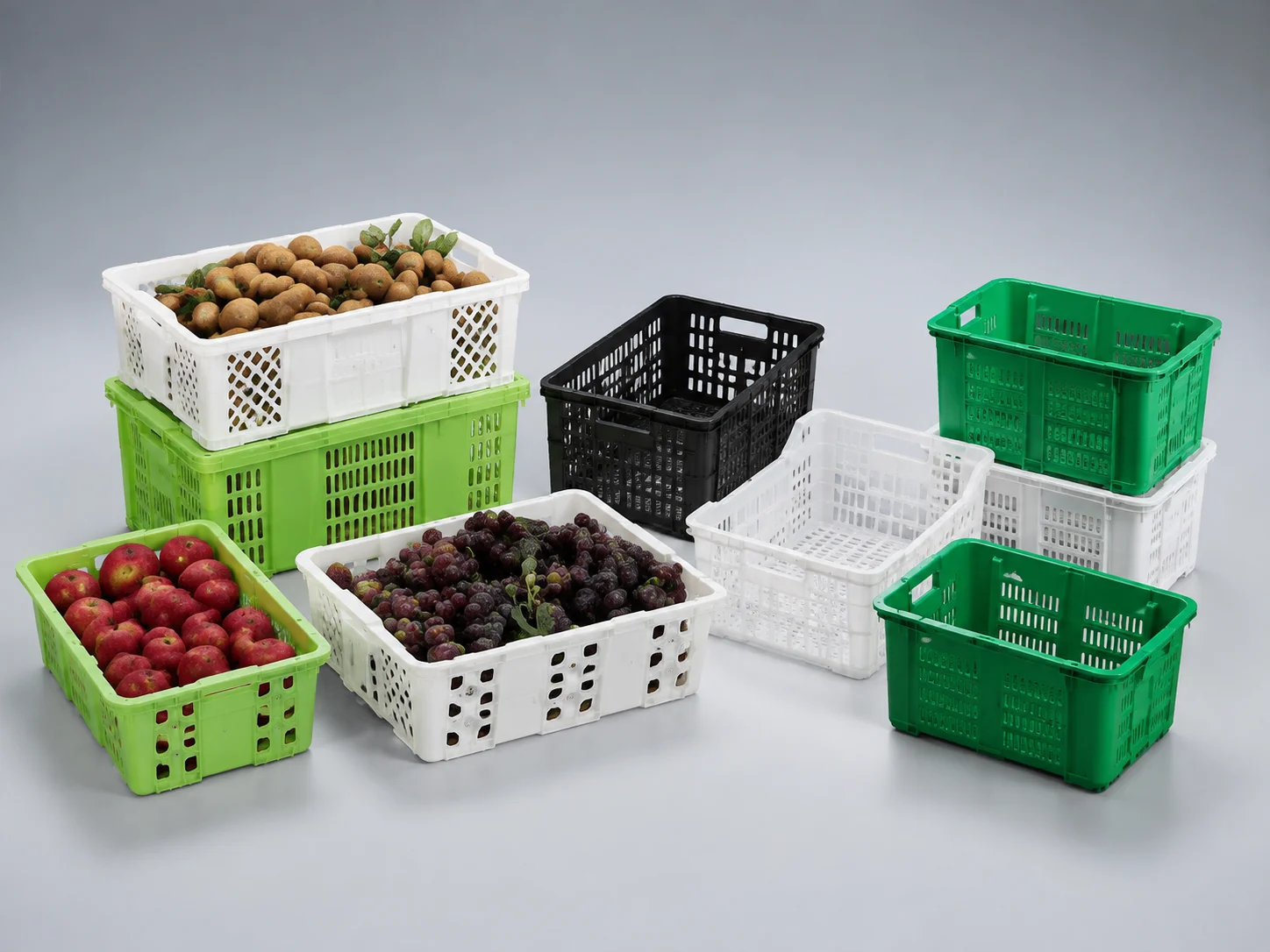 Representative ventilated fruit and vegetable crates for mold requirement discussion