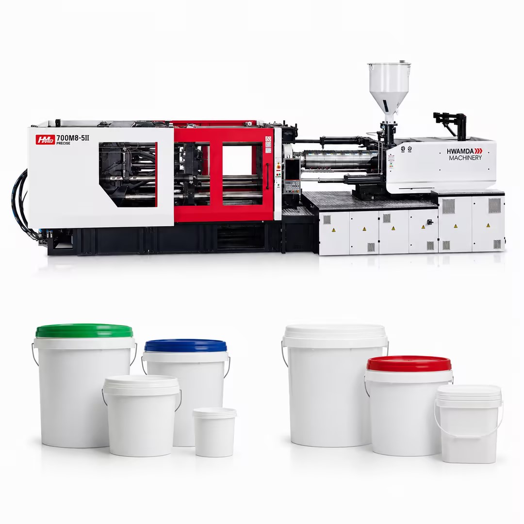 Plastic buckets and pails with colored lids