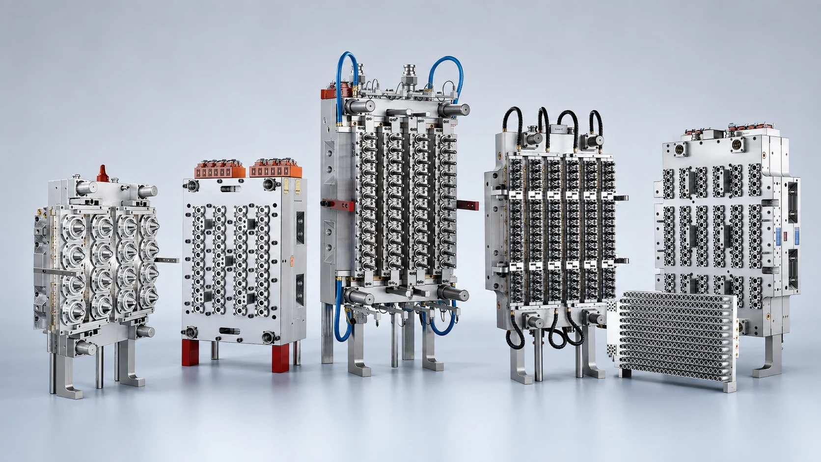 Family of multi-cavity PET preform molds for machine integration